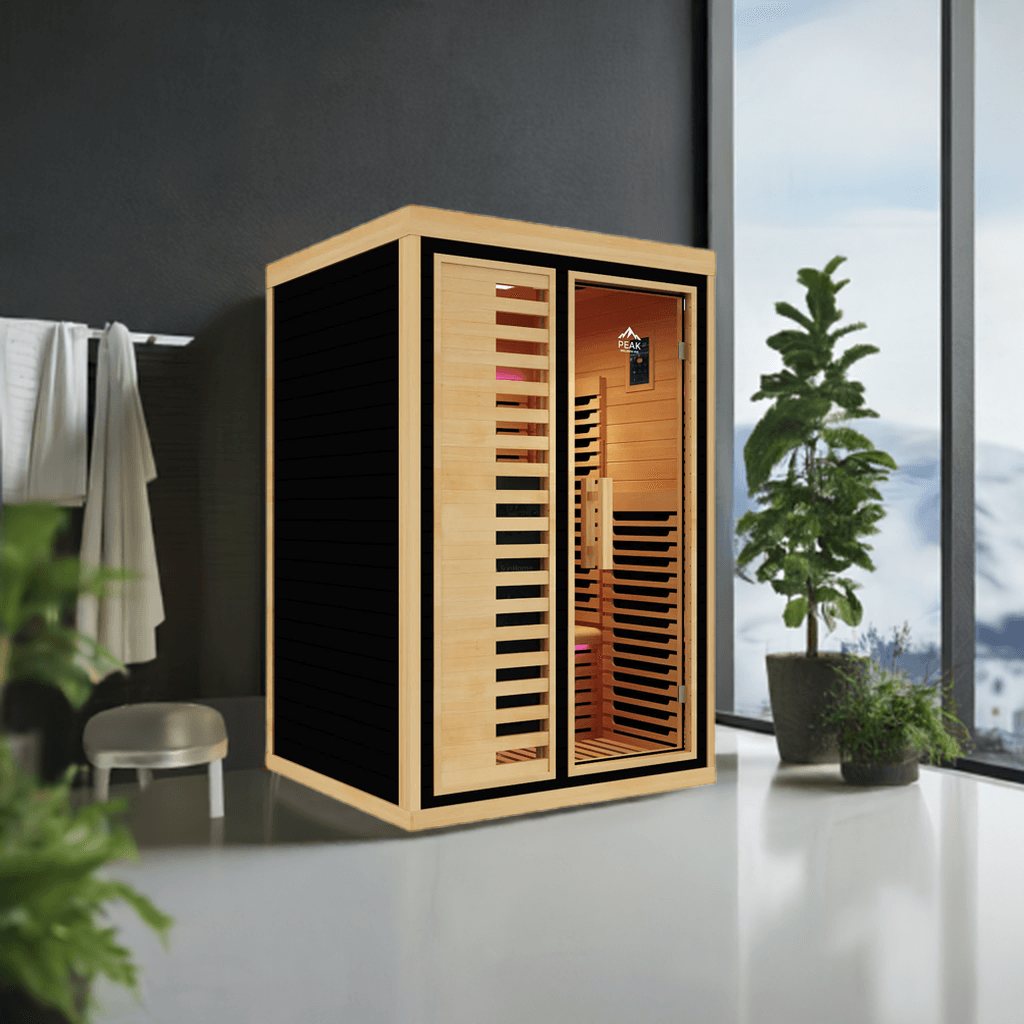 Reach the Peak of Wellness with Everest Compact. Powerful. Premium. Introducing the Peak Saunas Everest—a meticulously crafted smart 2-person infrared sauna designed for those who refuse to compromise on personal space, quality, technology, or wellness be