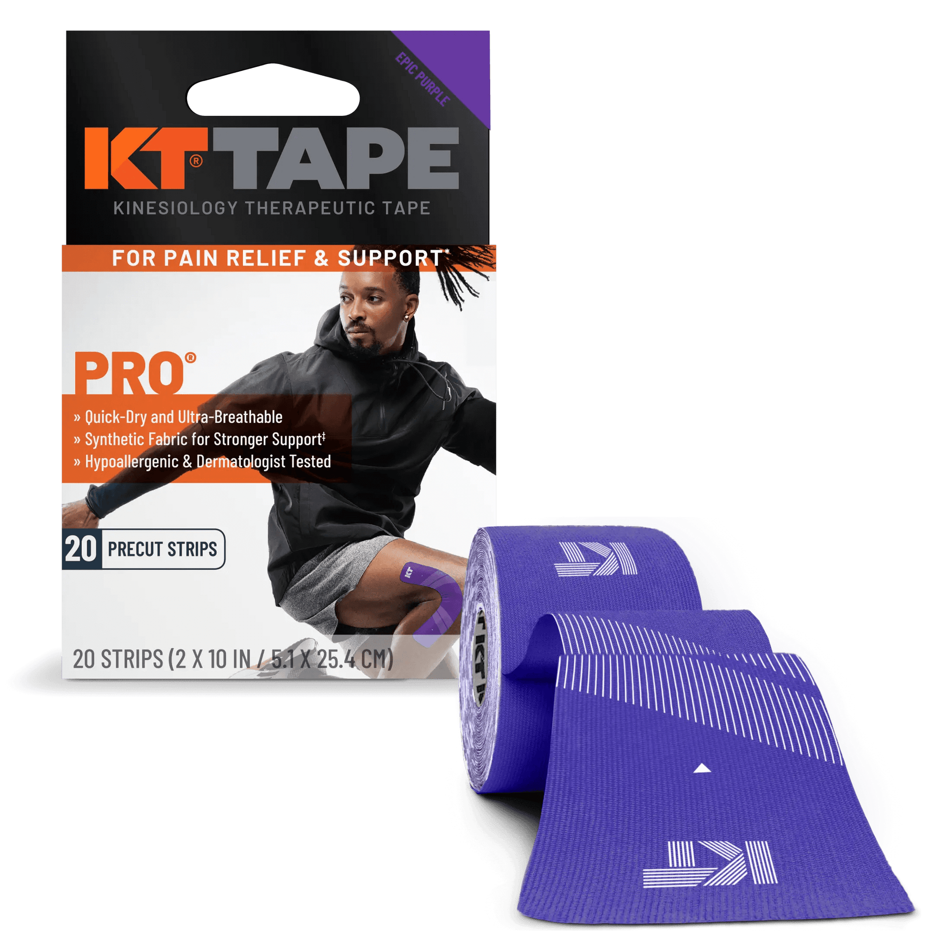 Need support that will endure your toughest workout? KT Tape Pro® is here for you. It has been designed to relieve pain and provide support where you need it, staying in place through multiple workouts. * KT Tape Pro® was created with performance in mind,