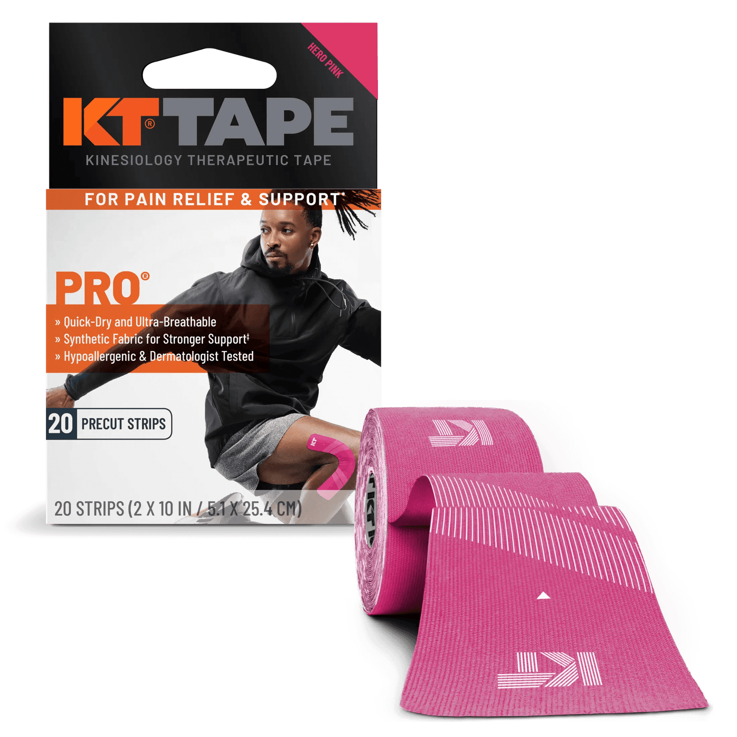 Need support that will endure your toughest workout? KT Tape Pro® is here for you. It has been designed to relieve pain and provide support where you need it, staying in place through multiple workouts. * KT Tape Pro® was created with performance in mind,