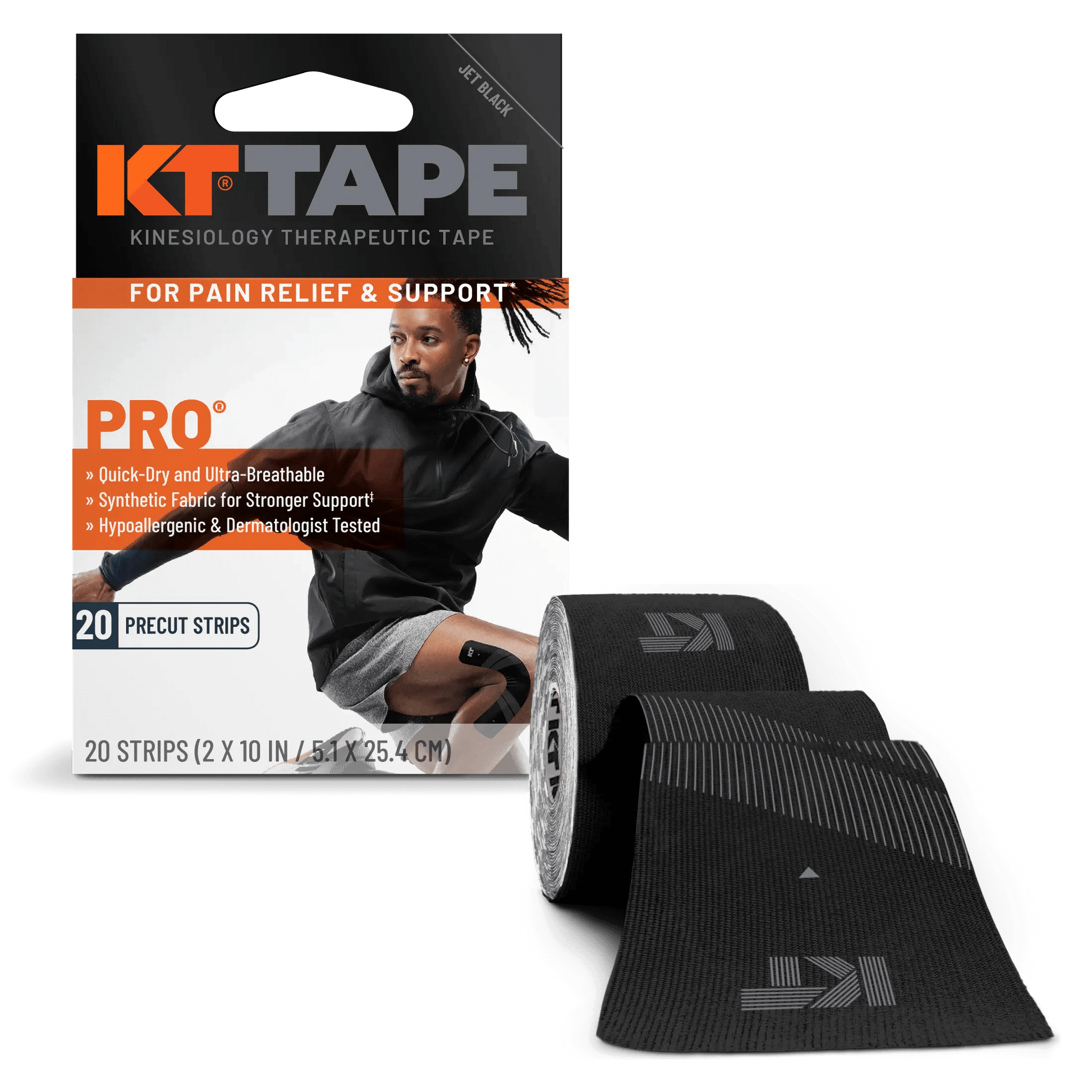 Need support that will endure your toughest workout? KT Tape Pro® is here for you. It has been designed to relieve pain and provide support where you need it, staying in place through multiple workouts. * KT Tape Pro® was created with performance in mind,