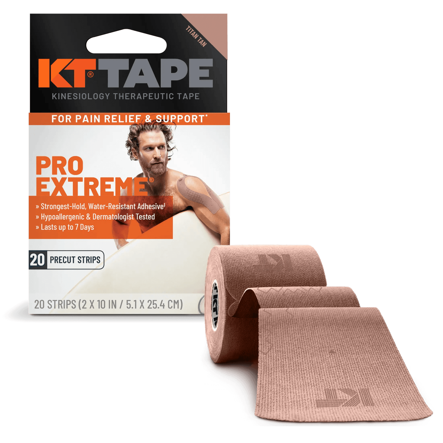 Need support that will endure your toughest workout? KT Tape Pro Extreme® is here for you. The extra-strength adhesive within KT Tape Pro Extreme® is specially formulated to help with adhesion during strenuous activity through extreme conditions including