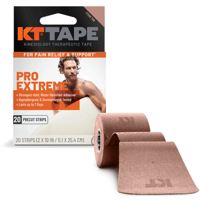 Need support that will endure your toughest workout? KT Tape Pro Extreme® is here for you. The extra-strength adhesive within KT Tape Pro Extreme® is specially formulated to help with adhesion during strenuous activity through extreme conditions including