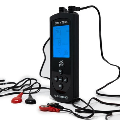 The features of the PlayMakar® SPORT Muscle Stimulator make it versatile and portable electric tens and ems units without sacrificing power. This system comes with 10 pre-set programs designed to help improve the quality of muscle warm-up, build strength,