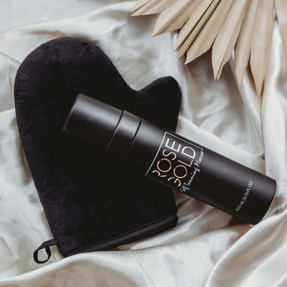 Self Tanner And Mitt The Rose Gold Starter Kit comes with a 6.7 oz. bottle of our Self Tanning Mousse and our Velvet Luxury Self-Tanning Mitt for your face and body. Best Self Tanning Mousse Rose Gold Self Tanning Mousse gets your skin glowing with the po
