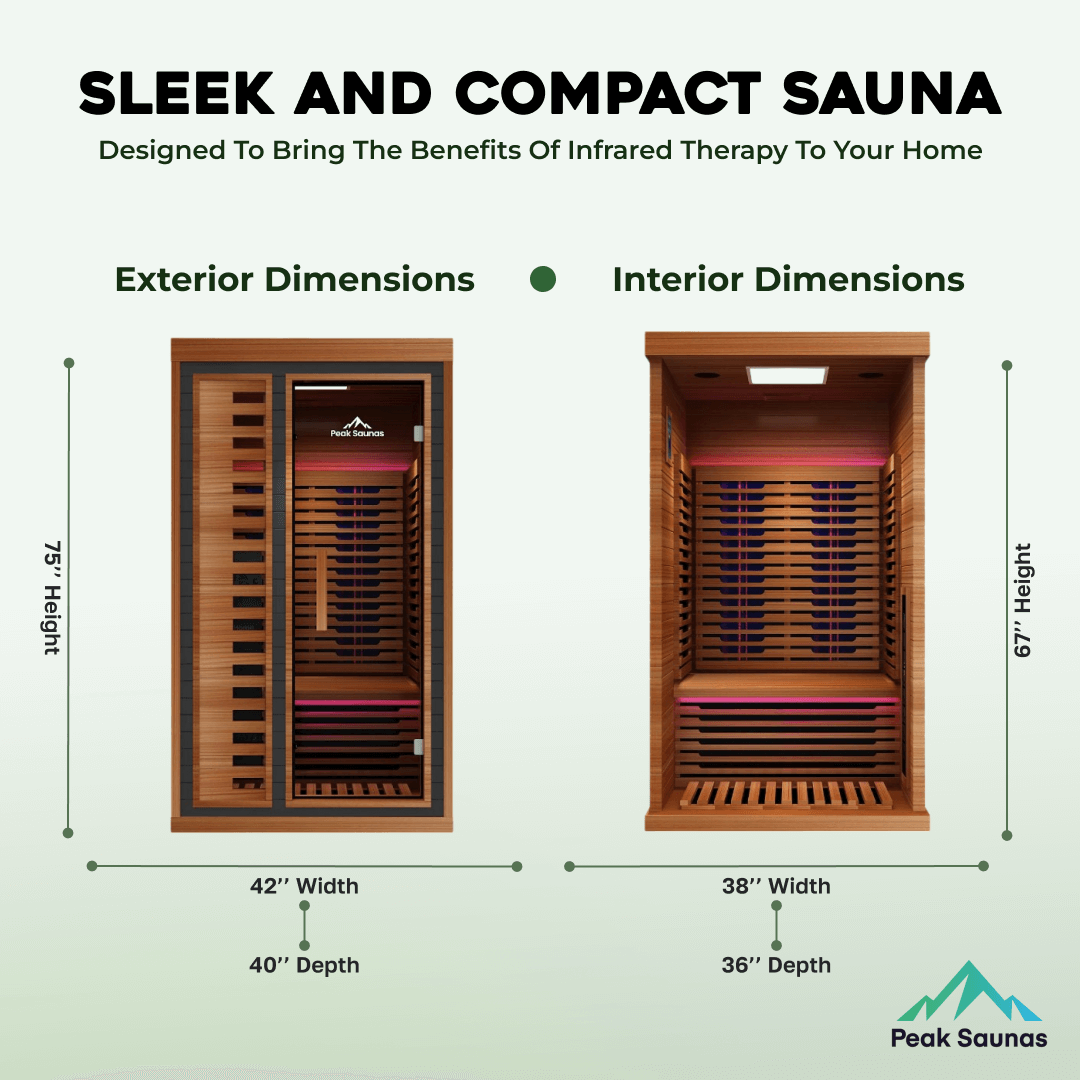 Reach the Peak of Wellness with Rainier Luxury. Performance. Precision. All in one. Introducing the Peak Saunas Rainier—a 1-person infrared sauna meticulously crafted for those who demand more from their wellness routine. Built from stunning Canadian red