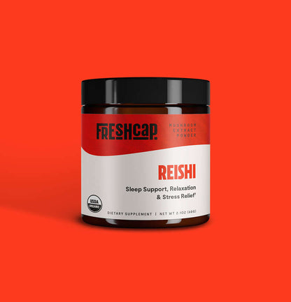 Premium Reishi mushroom powder for relaxation and balanced wellness. Dual-extracted for maximum potency, delivering 14,000mg raw mushroom power in versatile powder form.