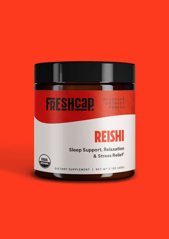 Premium Reishi mushroom powder for relaxation and balanced wellness. Dual-extracted for maximum potency, delivering 14,000mg raw mushroom power in versatile powder form.
