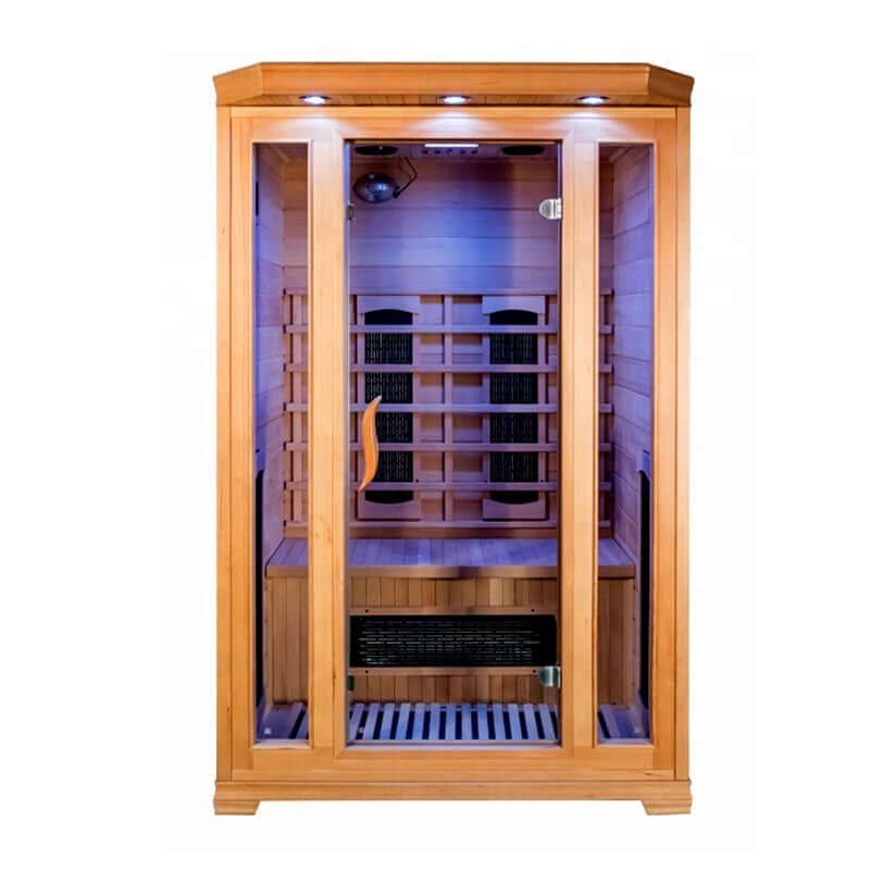 Product Description 01.Introduction Far-infrared sauna room is a new generation of sauna equipment heated byfull spectrum and carbon panel, with wooden sauna house as the carrier. The heating plate is inlaid around the sauna room, the heating is even and