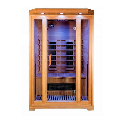 Product Description 01.Introduction Far-infrared sauna room is a new generation of sauna equipment heated byfull spectrum and carbon panel, with wooden sauna house as the carrier. The heating plate is inlaid around the sauna room, the heating is even and