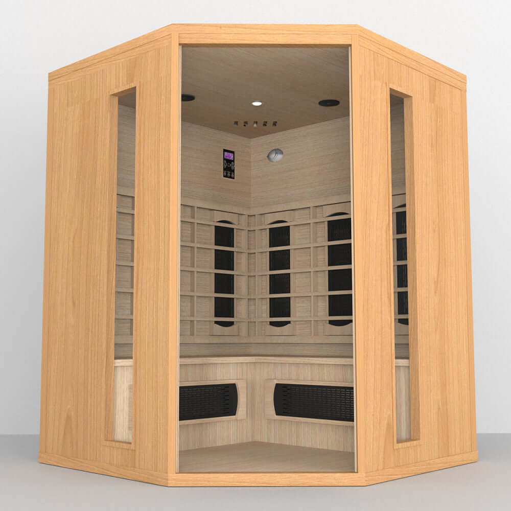Product Description 01.Introduction Far-infrared sauna room is a new generation of sauna equipment heated byfull spectrum and carbon panel, with wooden sauna house as the carrier. The heating plate is inlaid around the sauna room, the heating is even and