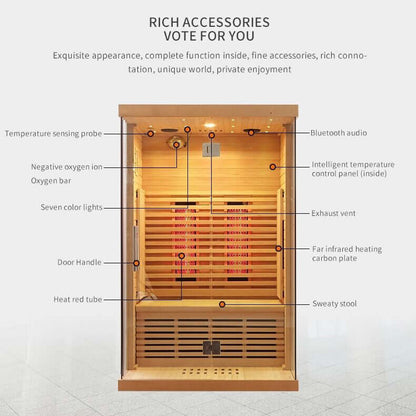 Product Description 01.Introduction Far-infrared sauna room is a new generation of sauna equipment heated byfull spectrum and carbon panel, with wooden sauna house as the carrier. The heating plate is inlaid around the sauna room, the heating is even and