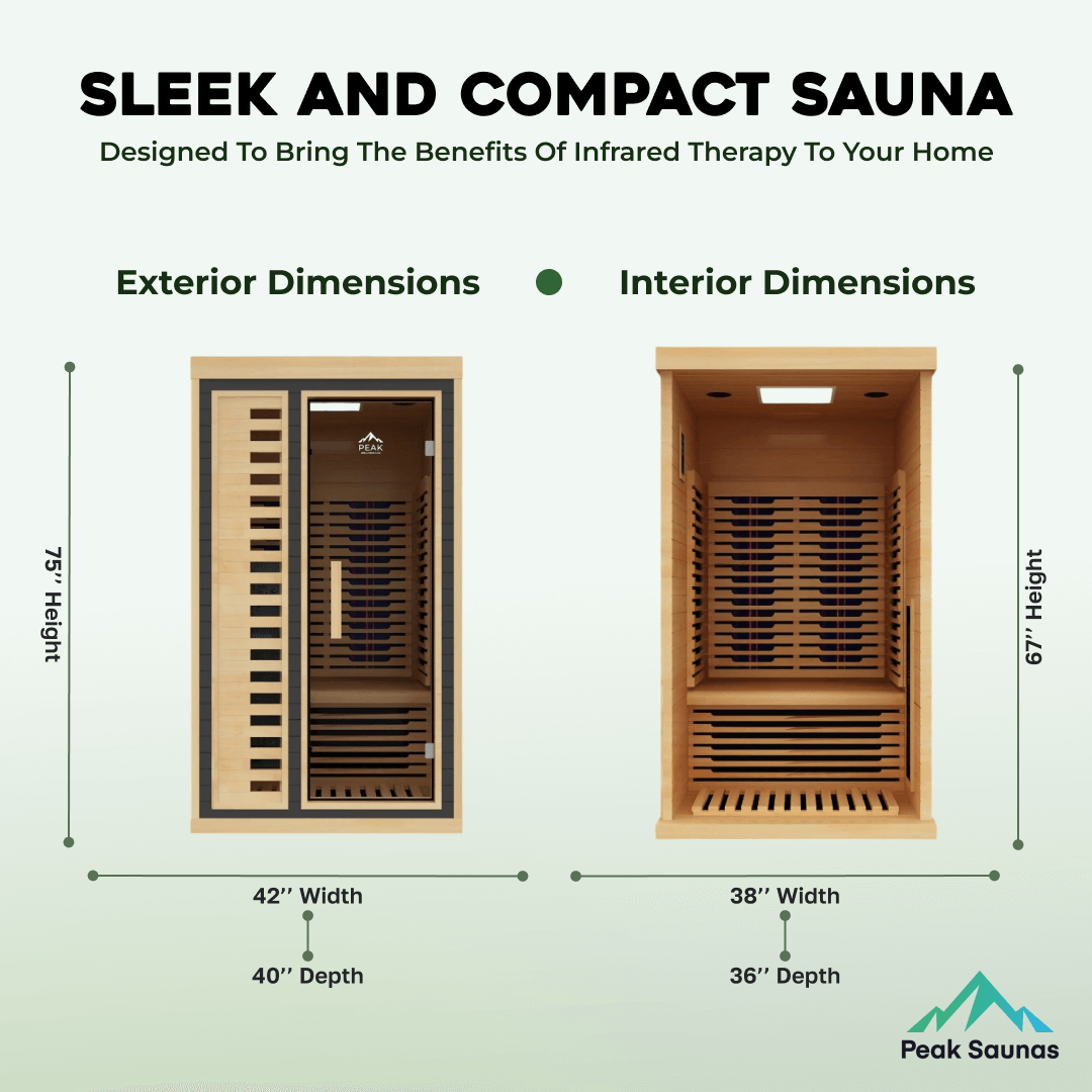 Reach the Peak of Wellness with Shasta Compact. Powerful. Premium. Introducing the Peak Saunas Shasta—a meticulously crafted 1-person infrared sauna designed for those who refuse to compromise on quality, technology, or wellness benefits. Built from susta