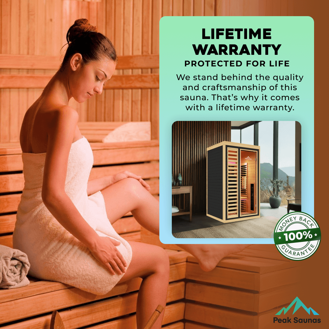 Reach the Peak of Wellness with Shasta Compact. Powerful. Premium. Introducing the Peak Saunas Shasta—a meticulously crafted 1-person infrared sauna designed for those who refuse to compromise on quality, technology, or wellness benefits. Built from susta
