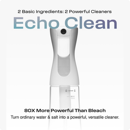 Just add water to create a cleaning solution with the Echo Clean™, generating hypochlorous acid, a naturally occurring compound known for its cleaning capabilities. This solution is effective on germs and bacteria yet gentle on most household surfaces. Th