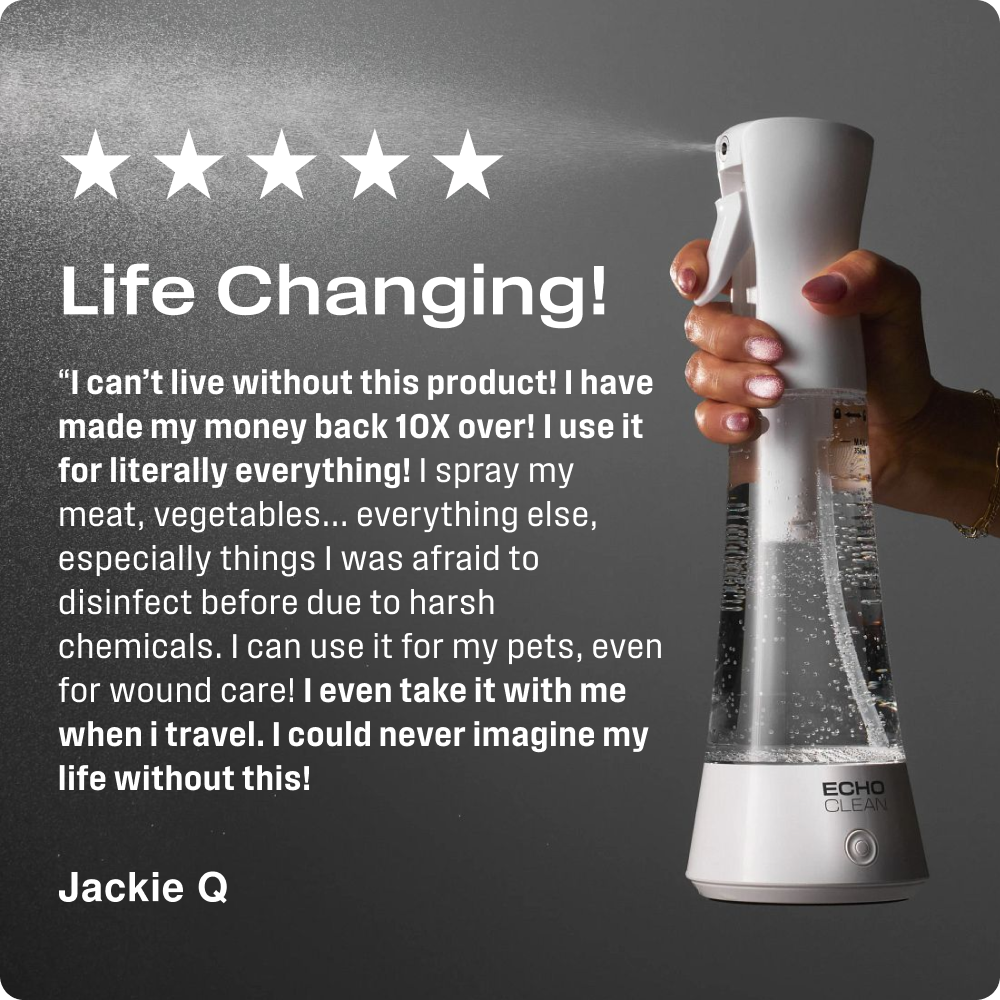 Just add water to create a cleaning solution with the Echo Clean™, generating hypochlorous acid, a naturally occurring compound known for its cleaning capabilities. This solution is effective on germs and bacteria yet gentle on most household surfaces. Th