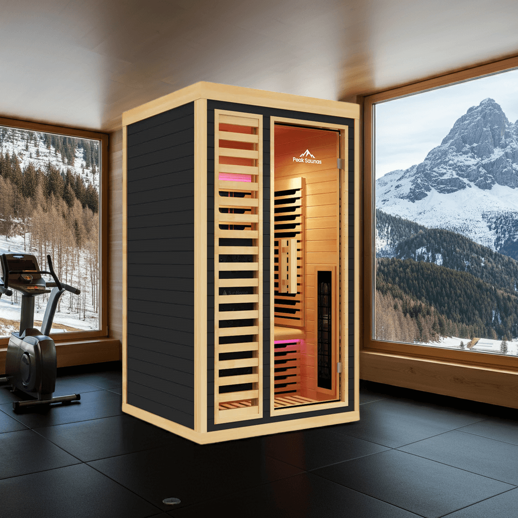 Reach the Peak of Wellness with Shasta Compact. Powerful. Premium. Introducing the Peak Saunas Shasta—a meticulously crafted 1-person infrared sauna designed for those who refuse to compromise on quality, technology, or wellness benefits. Built from susta