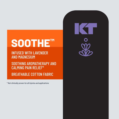 Rest, repair, and relax with KT Tape Soothe™. This soothing kinesiology tape features our classic, pain-relieving support along with a soothing combination of lavender and magnesium. Thoughtfully designed to elicit calming sensations via aromatherapy, KT