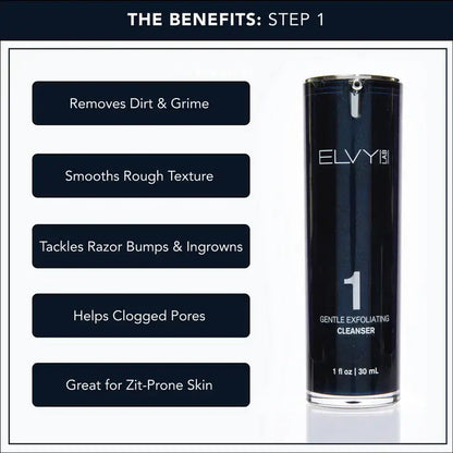 Our easy-to-use system has everything a guy needs to keep looking good with 3 simple, high-impact steps that specifically target concerns men face on the daily: rough skin, buildup, razor burn/bumps and yes, even breakouts and wrinkles. Just follow the nu