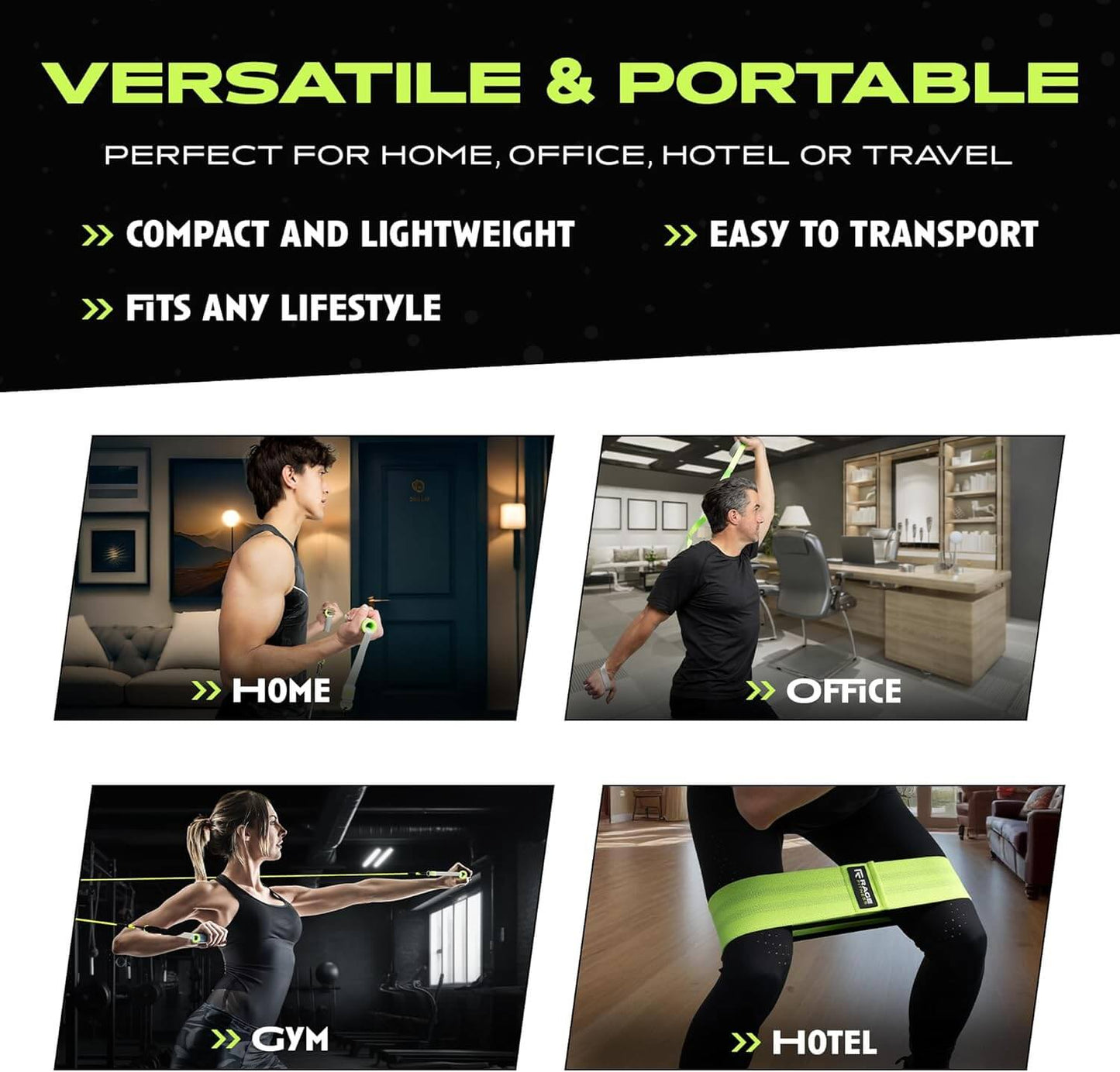 The Ex Kit by Rage Fitness is a revolutionary resistance & recovery kit. The Ex Kit is a complete home gym equipment solution, a lightweight design conveniently packed into a nylon-padded durable "gym in a bag" featuring a zipper pocket, webbing handle, a