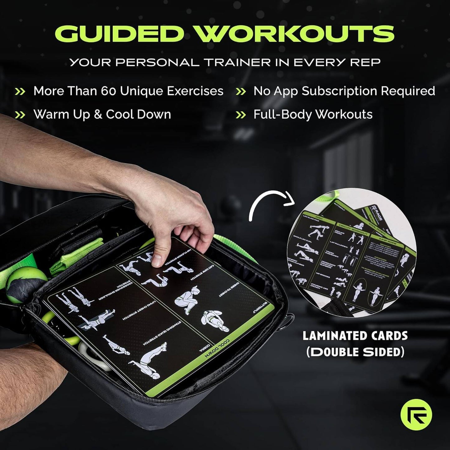 The Ex Kit by Rage Fitness is a revolutionary resistance & recovery kit. The Ex Kit is a complete home gym equipment solution, a lightweight design conveniently packed into a nylon-padded durable "gym in a bag" featuring a zipper pocket, webbing handle, a