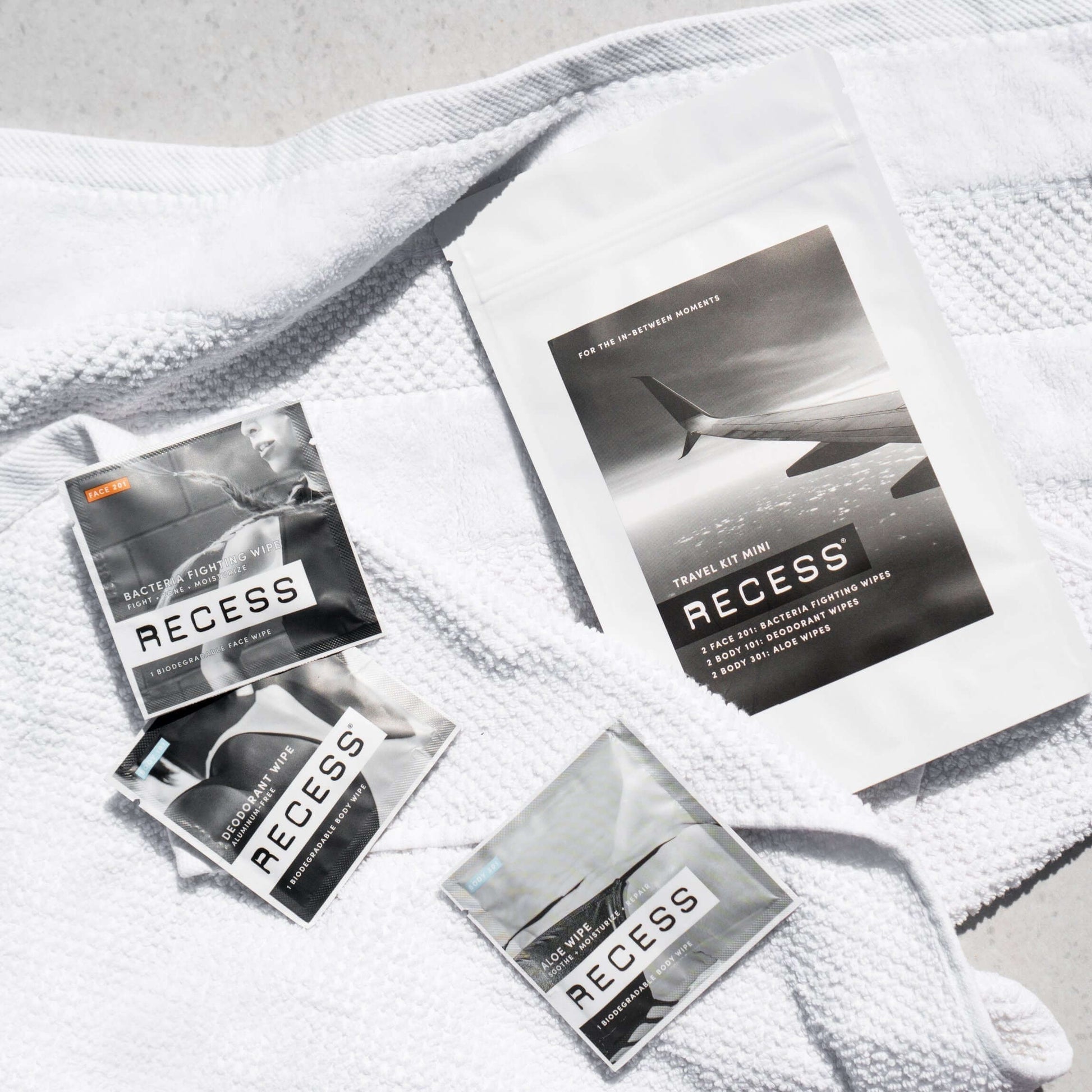 #myrecess is travel Planes, trains and automobiles -- wherever your travel takes you, RECESS is there. Swap your giant heavy toiletry kit for the travel kit and keep it simple. Bonus: no repackaging your go-to's into TSA friendly bottles. (We're TSA appro