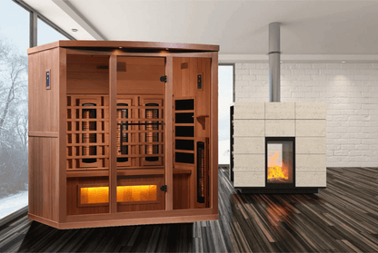 SAUNA EVOLUTION Full Spectrum 8000 Reserve Series with Himalayan Salt is constructed of 100% Canadian Hemlock Fir and easily assembled by two adults. Heating panels feature PureTech™ Heating Technology that uses NEAR, MID and FAR wavelengths to deliver fu