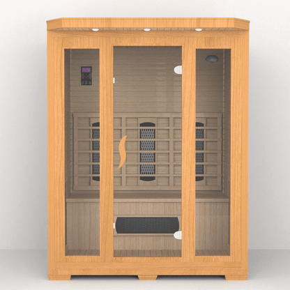 Product Description 01.Introduction Far-infrared sauna room is a new generation of sauna equipment heated byfull spectrum and carbon panel, with wooden sauna house as the carrier. The heating plate is inlaid around the sauna room, the heating is even and