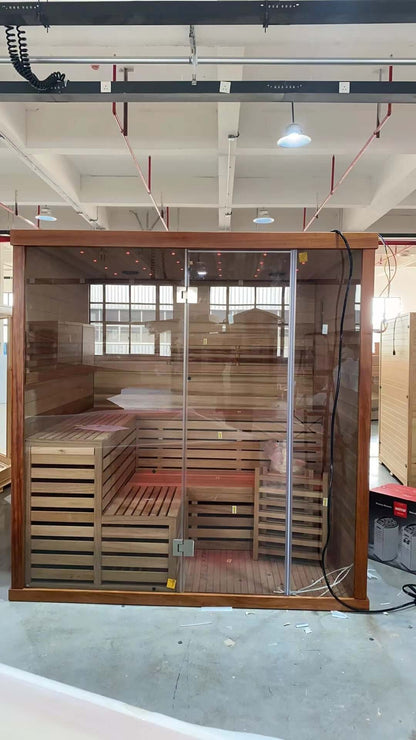 Product Description 01.Introduction The traditional steam sauna is the perfect way to relax and rejuvenate in the comfort of your own home. The included Harvia heater produces up to 195°F, while the barrel and spoon allow you to add water to the heater st