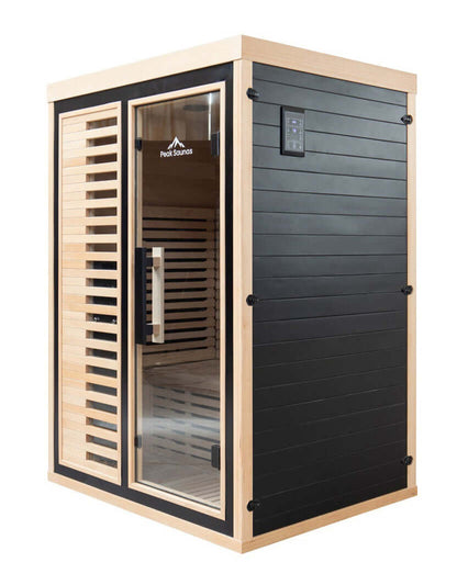 Reach the Peak of Wellness with Everest Compact. Powerful. Premium. Introducing the Peak Saunas Everest—a meticulously crafted smart 2-person infrared sauna designed for those who refuse to compromise on personal space, quality, technology, or wellness be