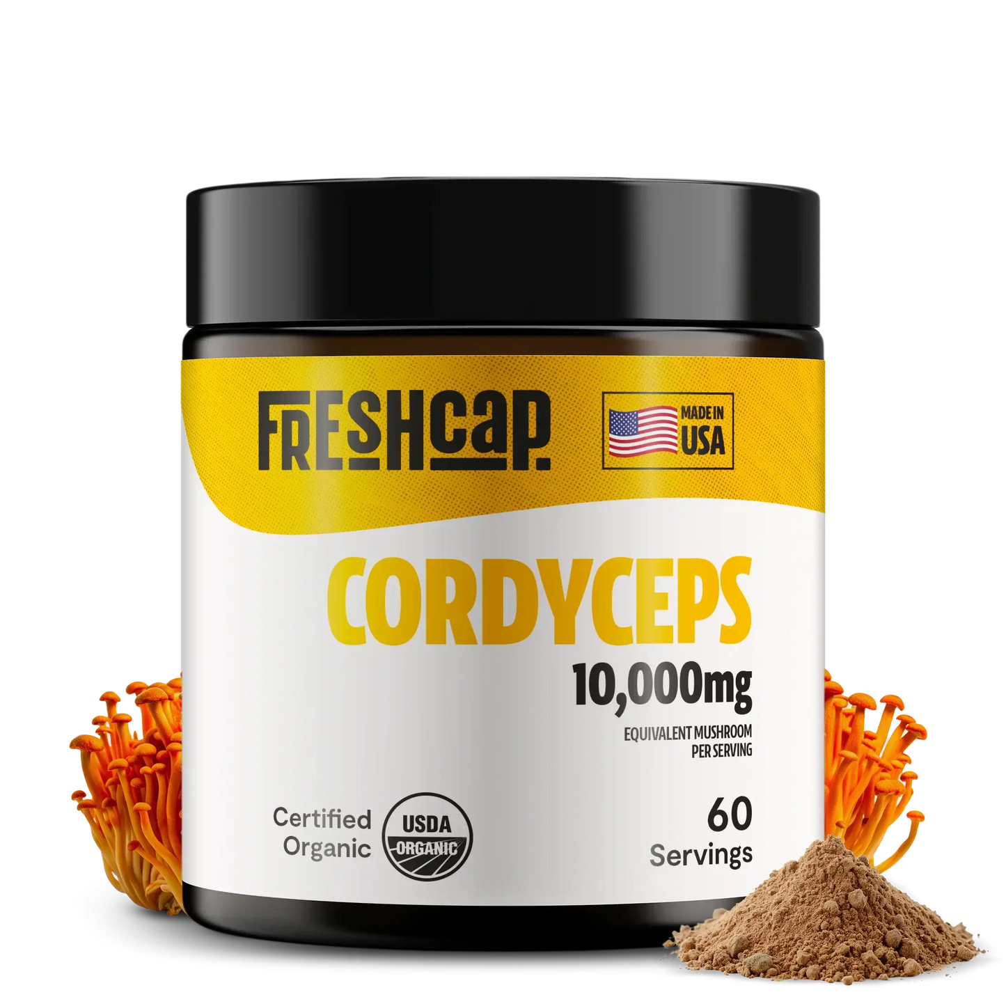 Premium Cordyceps mushroom powder for natural energy and athletic performance. Water-extracted for maximum potency, delivering 10,000mg raw mushroom power in versatile powder form.
