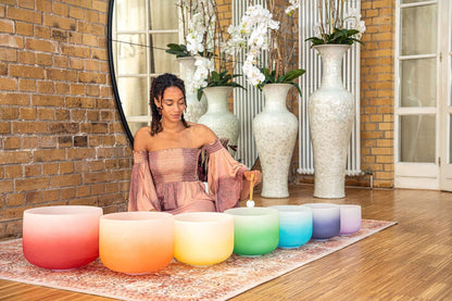 Are you tired of looking at poorly made color singing bowls online? This premium Crystal Singing Bowl Chakra Set stands apart with its gradient color design, large size from 8" to 14", and unmatched quality control with pure sound characteristics. The uni