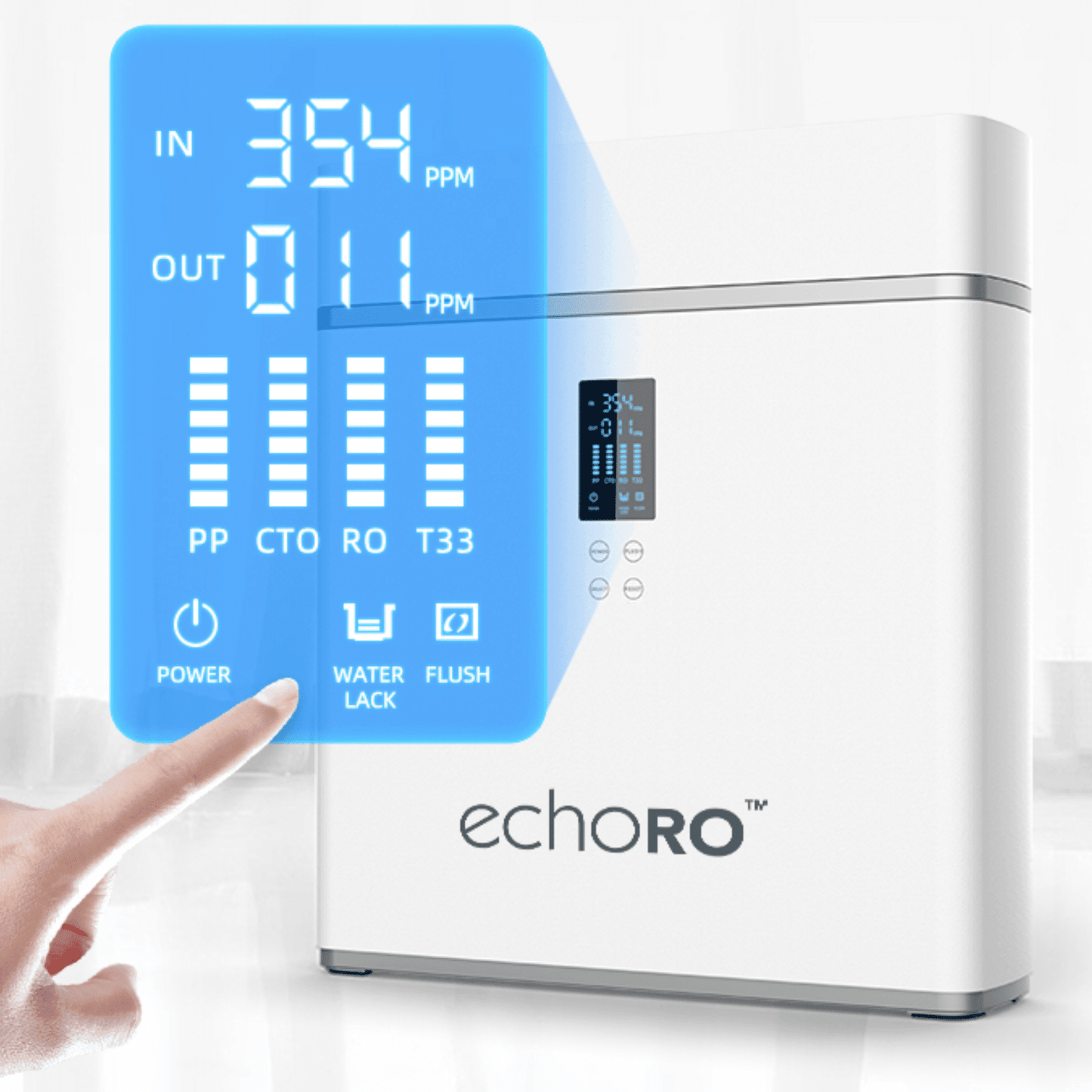 Introducing the Echo Reverse Osmosis system, a high-quality solution for clean, great-tasting water at home. This advanced, tankless system is designed to fit easily under your sink. With 4-stage filtration, it effectively reduces contaminants like chlori