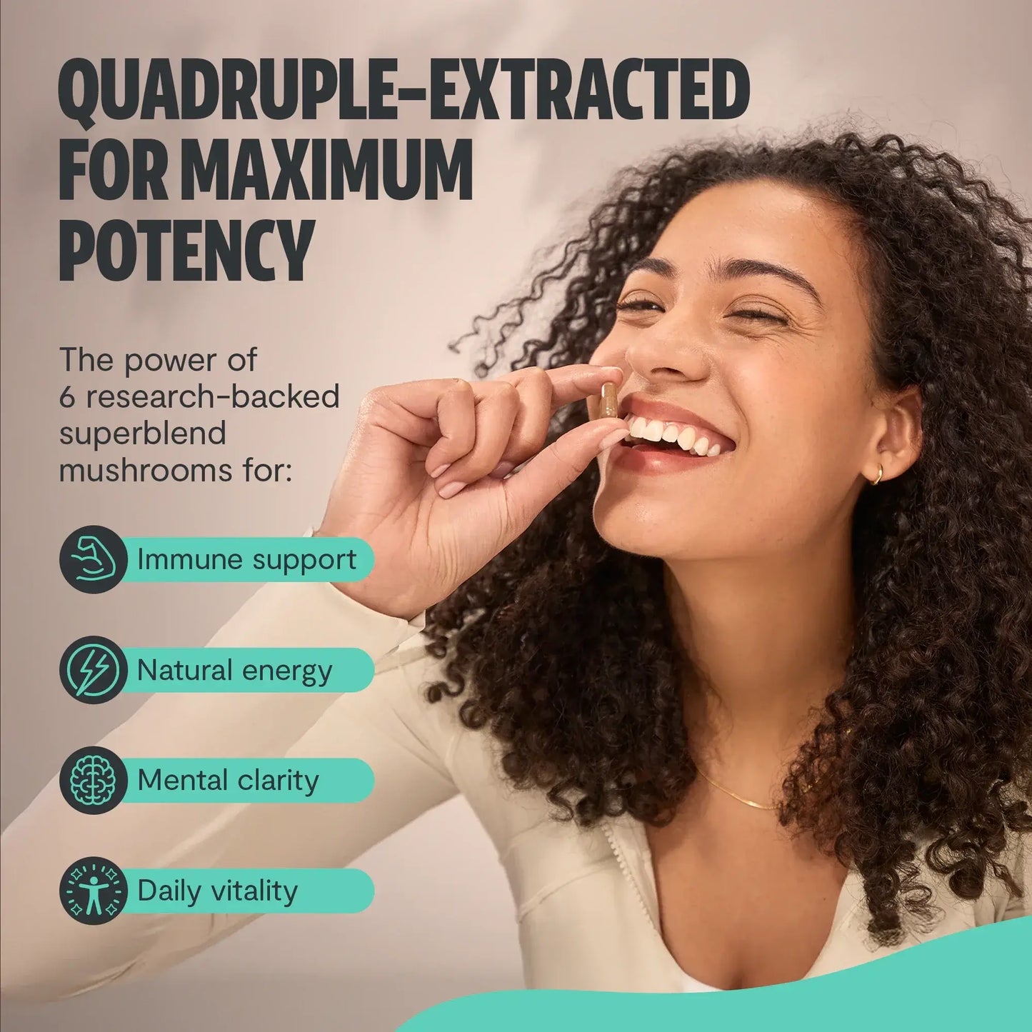 Premium blend of six powerful mushrooms for complete wellness. Quadruple-extracted mushroom supplement for maximum potency, delivering 12,000mg power for immunity, focus, and vitality.