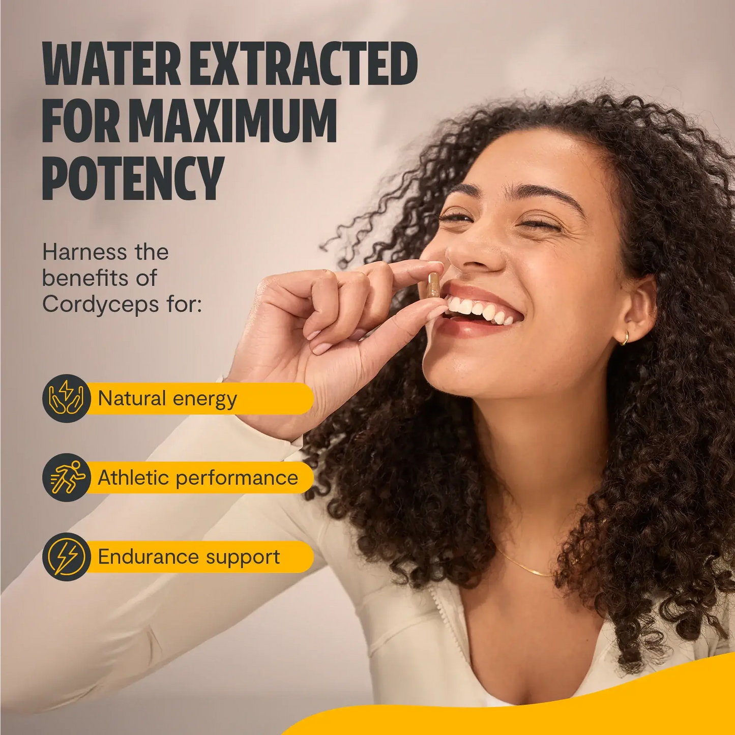 Premium Cordyceps mushroom capsules for natural energy and stamina. Water-extracted for maximum potency, delivering 10,000mg raw mushroom power to fuel your active lifestyle.