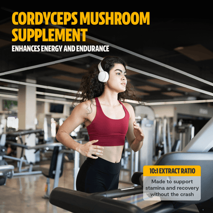Premium Cordyceps mushroom capsules for natural energy and stamina. Water-extracted for maximum potency, delivering 10,000mg raw mushroom power to fuel your active lifestyle.