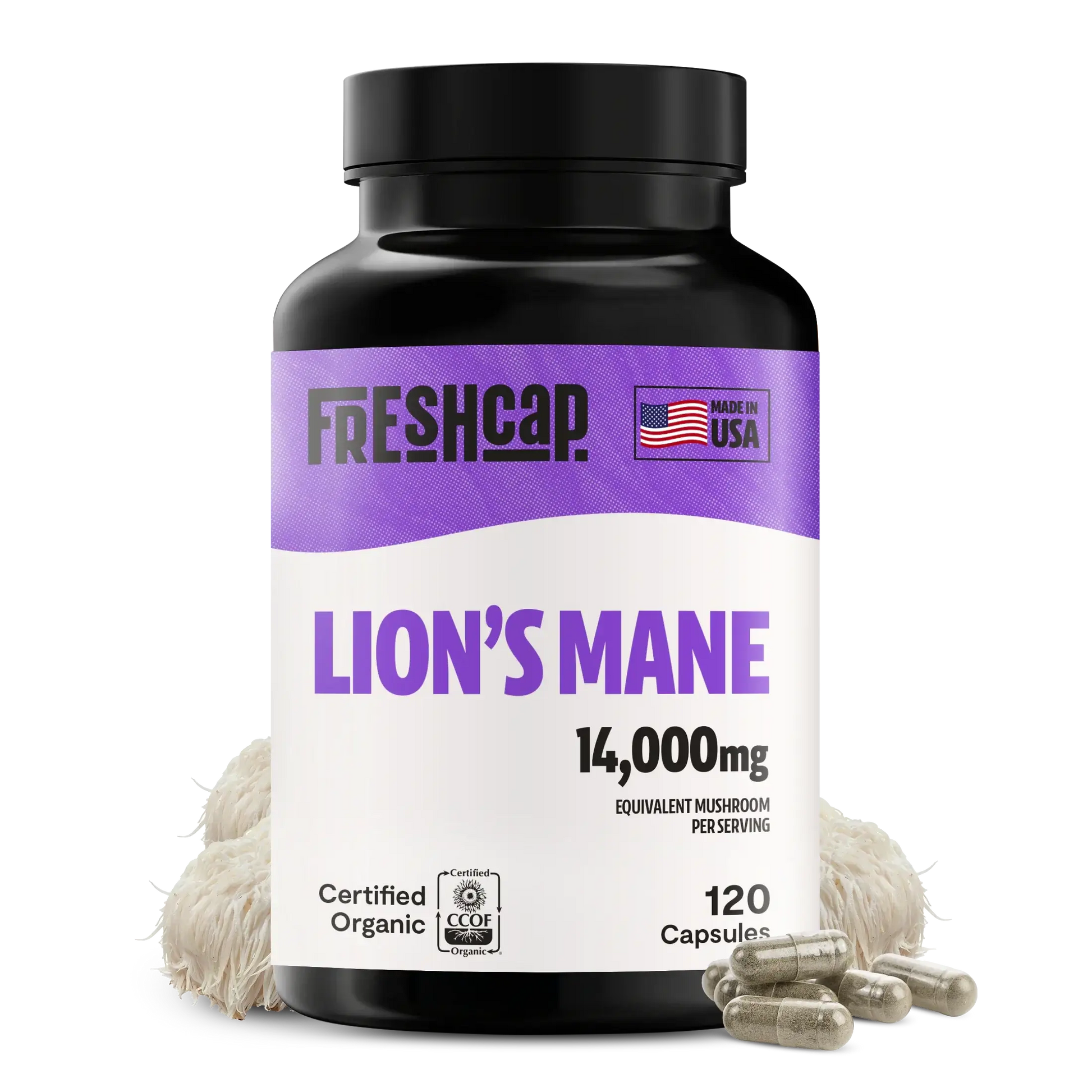 Premium Lion's Mane mushroom supplement for mental clarity and cognitive function. Triple-extracted for maximum potency, delivering 14,000mg raw mushroom power in convenient capsules.