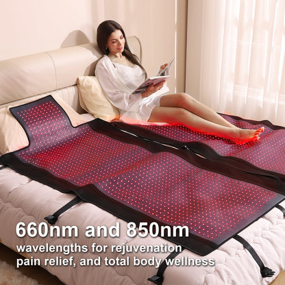 Whole-Body Red Light Therapy for Home Use: Experience the benefits of the Whole-Body Red Light Therapy Mat, featuring 2,570 light beads emitting dual wavelengths (660nm and 850nm). This innovative spectrum delivers comprehensive therapy, effectively addre
