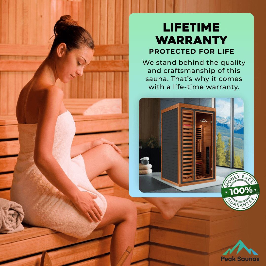 Reach the Peak of Wellness with Rainier Luxury. Performance. Precision. All in one. Introducing the Peak Saunas Rainier—a 1-person infrared sauna meticulously crafted for those who demand more from their wellness routine. Built from stunning Canadian red