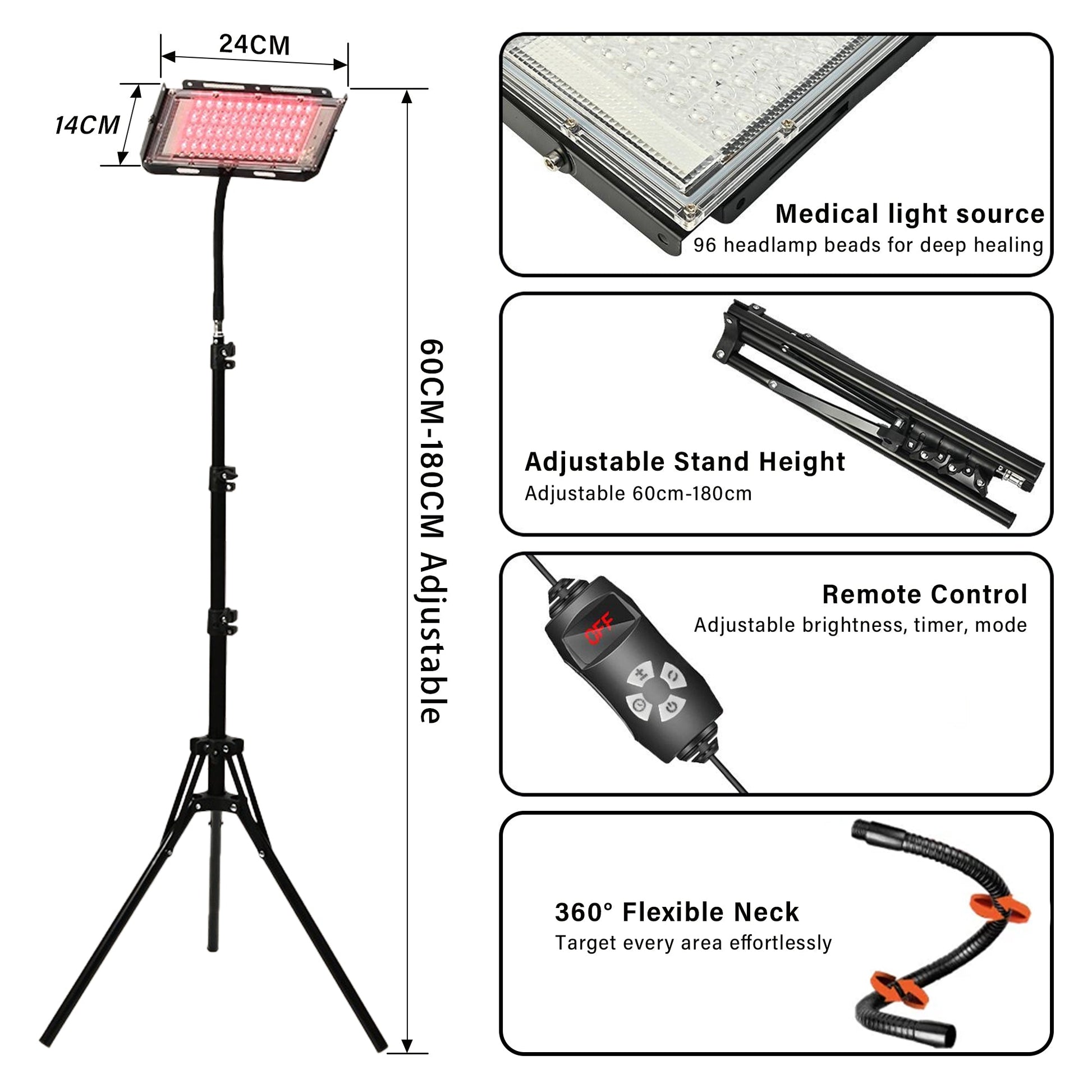 The Red and Infrared Light Therapy Lamp Panel with Stand from LumyHealth is a versatile and powerful therapy tool designed to enhance your wellness routine. Combining red (630nm) and near-infrared (850nm) light, this lamp promotes pain relief, muscle reco