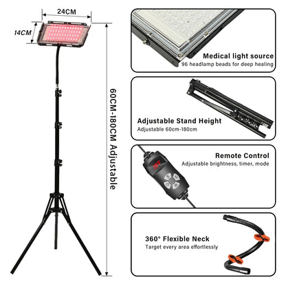 The Red and Infrared Light Therapy Lamp Panel with Stand from LumyHealth is a versatile and powerful therapy tool designed to enhance your wellness routine. Combining red (630nm) and near-infrared (850nm) light, this lamp promotes pain relief, muscle reco