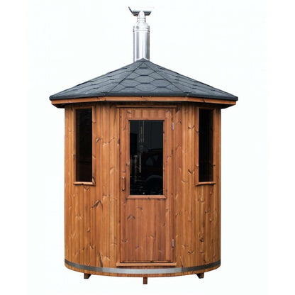 Experience the charm of our wooden cabin sauna, designed with you in mind. This compact yet spacious circular sauna is a versatile gem that can easily find its place in any corner of your garden. It's not just a sauna; it's your personal oasis. Key Featur