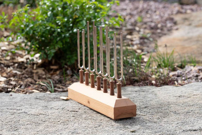 Tune in all seven chakras with this special 7-tuning fork set - it helps you to balance and increase positive energy! A professional set for meditation, yoga, therapeutics, sound healing and spiritual practices. Made from strong steel (not soft aluminum)!