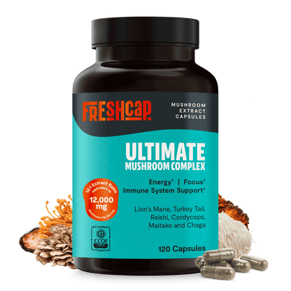 Premium blend of six powerful mushrooms for complete wellness. Quadruple-extracted mushroom supplement for maximum potency, delivering 12,000mg power for immunity, focus, and vitality.