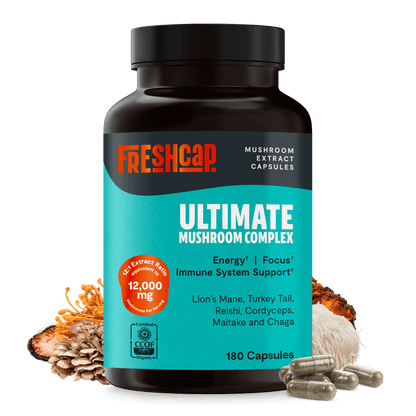 Premium blend of six powerful mushrooms for complete wellness. Quadruple-extracted mushroom supplement for maximum potency, delivering 12,000mg power for immunity, focus, and vitality.